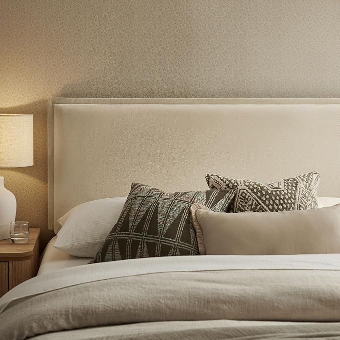 Modway Camille Queen Size Upholstered Linen Blend Headboard with Removable Slipcover – in Linen - Padded Pillow Style Headboard with Adjustable Mounting for Queen Beds
