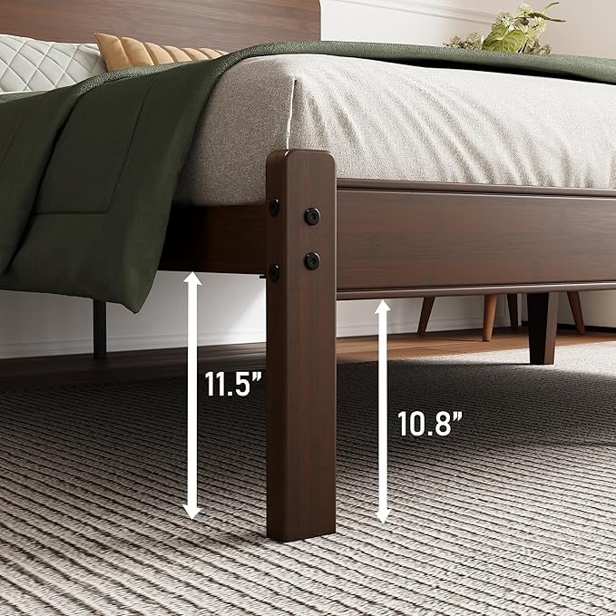 BOSRII 14in High Solid Bamboo Wood Platform Full Size Bed Frame with Headboard, Reinforced Heavy Duty Metal Slats, Noise Free, No Box Spring Needed, Easy Assembly, Walnut