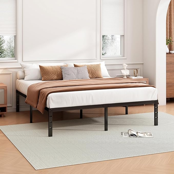 Hafenpo 18 Inch Queen Bed Frame - Sturdy Metal Platform Queen Size, No Box Spring Needed, Heavy Duty, Easy Assembly, Strong Bearing Capacity, Under Bed Storage, Black