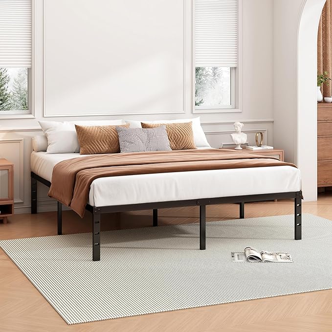 Hafenpo 14 Inch Queen Bed Frame - Sturdy Metal Platform Queen Size, No Box Spring Needed, Heavy Duty, Easy Assembly, Strong Bearing Capacity, Under Bed Storage, Black
