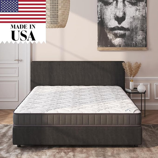 Ottomanson Queen 9" Hybrid Mattress - Firm - Made in USA - Individually Pocketed Coils & CertiPUR-US Foam - Fiberglass-Free - Bed in a Box