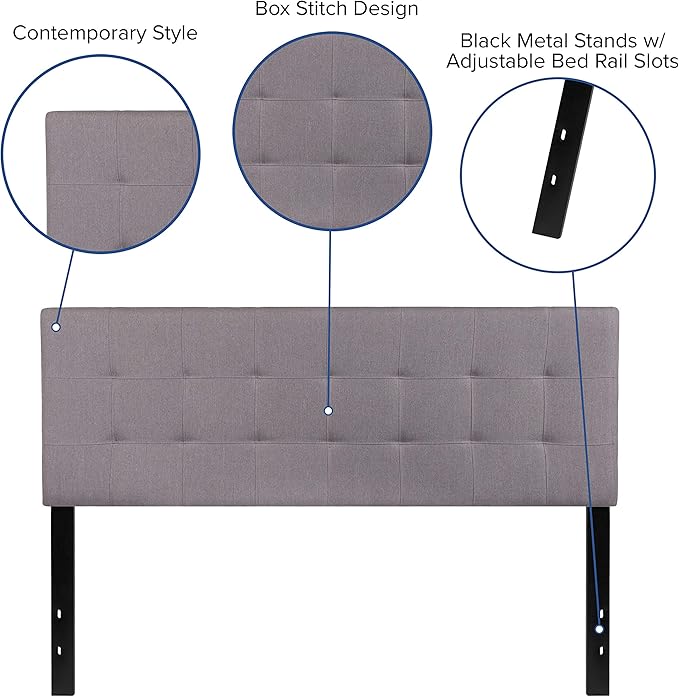 Flash Furniture Bedford Tufted Upholstered Queen Size Headboard in Light Gray Fabric