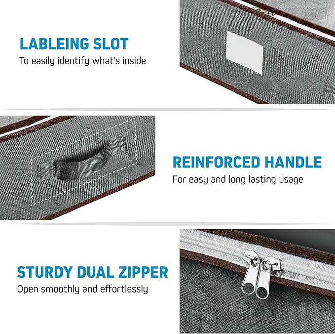 Under Bed Storage Bins - Pack Of 4 Under The Bed Storage Containers For Clothes, Blankets, Winter Clothing, & Shoes - Underbed Storage Containers With Handles, Dual Zippers, & Clear Top