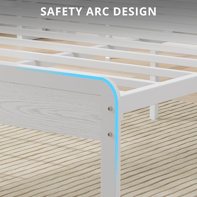 LIKIMIO Full Bed Frame with Headboard, Wood Camas Full with Strong Supports, Sturdy, Noise-Free, No Box Spring Needed, White