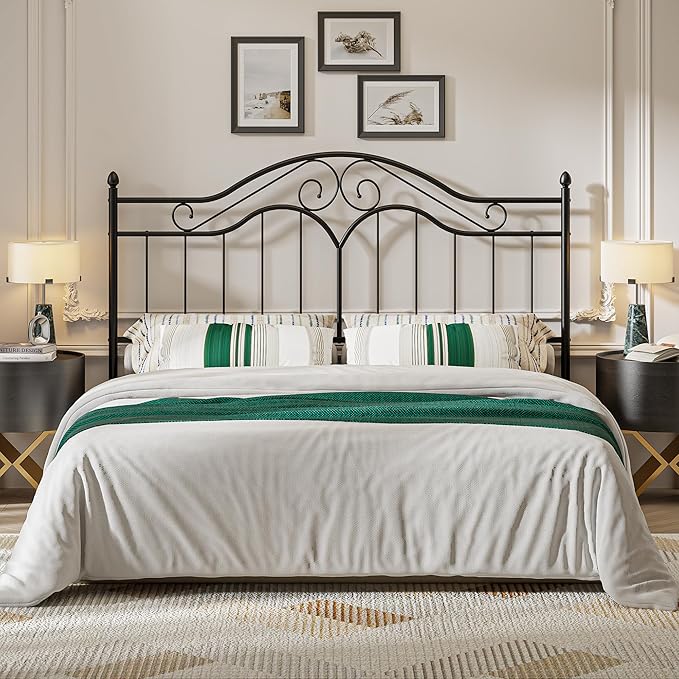 Elephance Headboard for King Size Bed Frame, Vintage Platform Bed Metal Headboard Only, Height Adjustable, Sturdy and Stable, King Size, Easy Assembly, Black