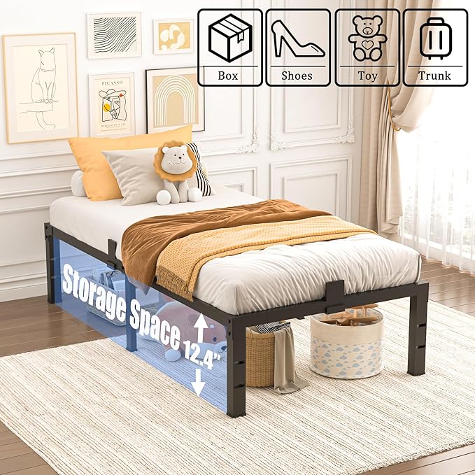 Yitong Angel Twin XL Size Bed Frames 14 inch High 3500 lbs Heavy Duty Metal Platform Mattress Foundation with Steel Slat Support/No Box Spring Needed/Noise Free/Non-Slip/Easy Assembly