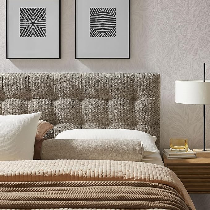 Modway Lily Full Size Headboard with Biscuit Tufting in Taupe - Fabric Upholstery with Padded Design and 5 Height-Adjustable Mounts