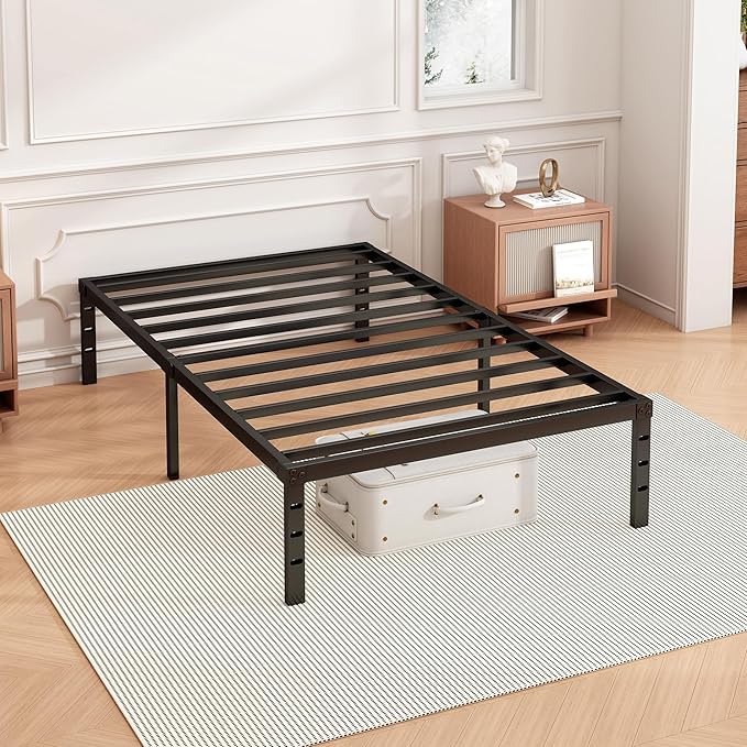 Hafenpo 18 Inch Twin Bed Frame - Sturdy Metal Platform Twin Size, No Box Spring Needed, Heavy Duty, Easy Assembly, Strong Bearing Capacity, Under Bed Storage, Black