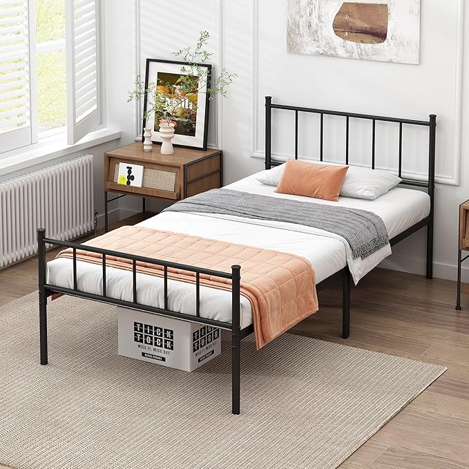 DIIYIV Twin XL Bed Frame-Classic Metal Platform Bed Frame,Mattress Foundation with Steel Slat Support,Under Foundation Storage,No Box Spring Needed, Easy Assembly,Twin XL Size