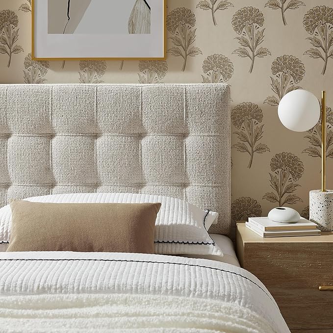 Modway Lily Twin Size Headboard with Biscuit Tufting in Dove - Fabric Upholstery with Padded Design and 5 Height-Adjustable Mounts