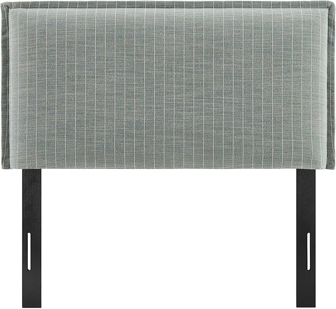 Modway Camille Twin Size Striped Linen Blend Pinstripe Headboard with Removable Slipcover – in Spa Blue Stripe - Padded Pillow Style Headboard with Adjustable Mounting for Twin Beds