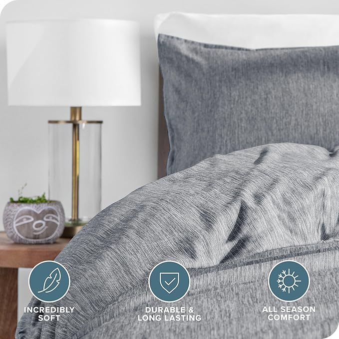 Bare Home Bedding Duvet Cover Queen Size - Premium 1800 Super Soft Collection - Lightweight, Duvet Cover - Soft Textured Bedding (Queen, Heathered Charcoal)