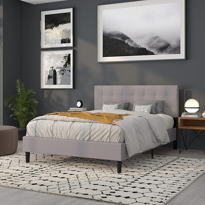 Flash Furniture Bedford Tufted Upholstered Queen Size Headboard in Light Gray Fabric