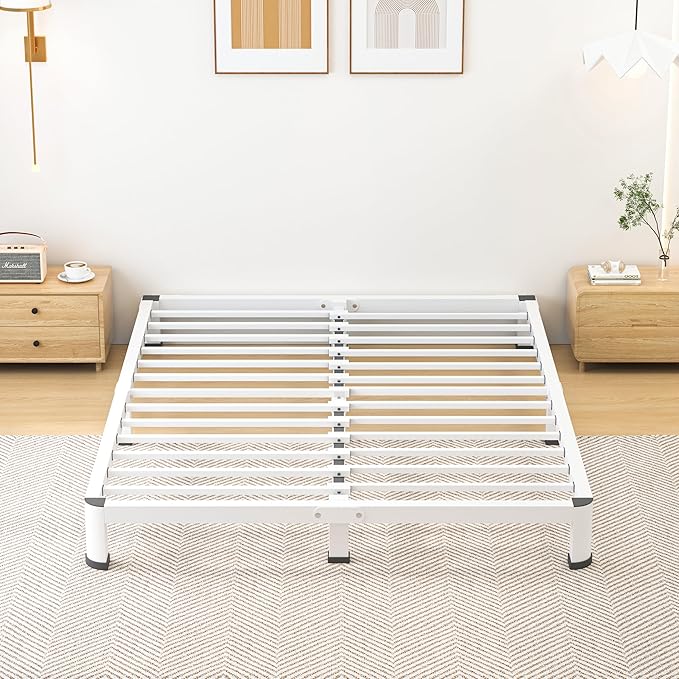 7 Inch King Bed Frame, Metal Platform Bed Frame with Round Corner Legs, 3500 lbs Heavy Duty Steel Slats Support, No Box Spring Needed, Noise Free, Easy Assembly, White