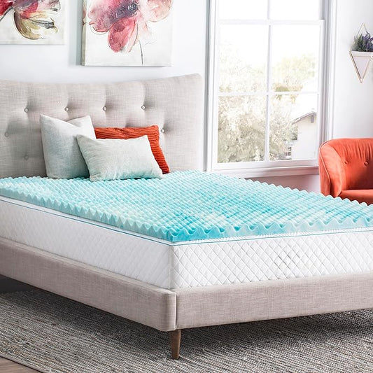 Linenspa 3 Inch Gel Memory Foam Mattress Topper – Egg Crate Style, Reversible for two feels – Promotes Airflow & Relieves Pressure Points – California King