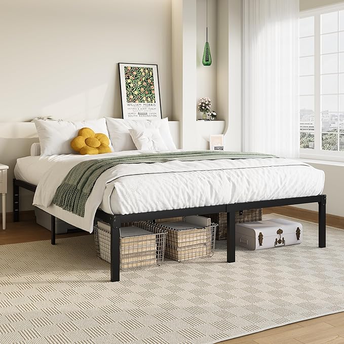 Allewie Queen Bed Frame, 14 inch Metal Platform Beds with Storage Space, No Box Spring Needed and Easy Assembly, Black