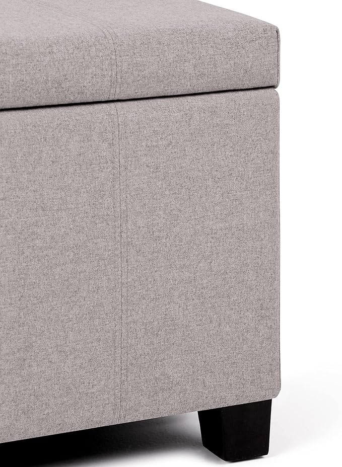 SIMPLIHOME Dover Storage Ottoman Bench - 36 inch Wide Upholstered Linen Look Fabric Rectangular Lift-Top Ottoman in Cloud Grey, Contemporary Bench for Living Room with Safety Hinges