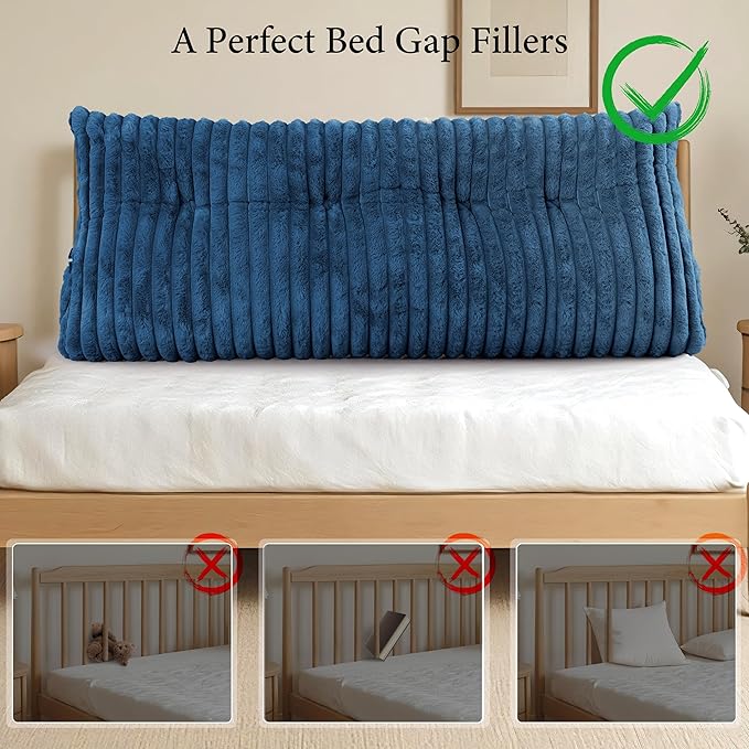 Headboard Pillow Full, Triangular Wedge Pillow Headboard Full, Cushion Headboards Reading Pillows, Backrest Pillows for Sitting in Bed or Working with Removable Cover, Blue