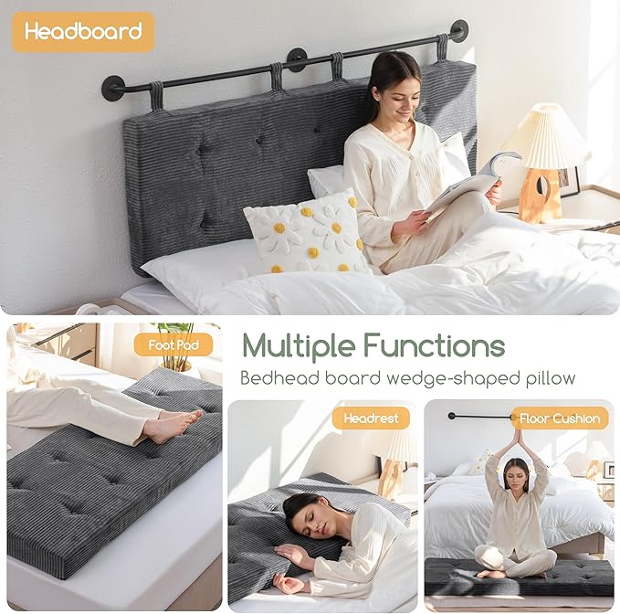 HIGOGOGO Wall Mounted Headboards for Twin Size Bed, Hanging Head Board Wall with Button Tufting, Adjustable Height Headboard for Bedroom,Darkgrey