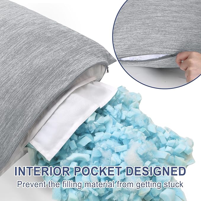 DWCN Cooling Body Pillow for Adults, 20x54 Inch Light Grey - Shredded Memory Foam Body Pillow with Removable & Adjustable Filling, Full Body Support for Side Sleepers, Pregnancy & Pain Relief