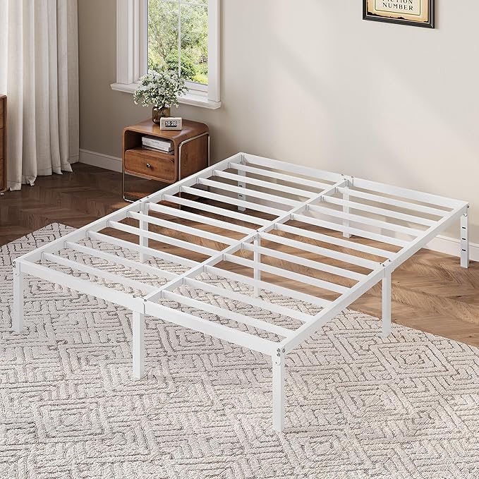 Allewie Queen Bed Frame, 12 Inch Metal Platform Beds with Storage Space, No Box Spring Required and Easy Assembly, White