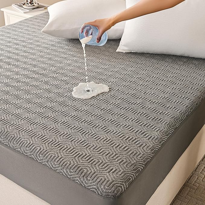 GRT Twin Mattress Protector Waterproof, Breathable Bamboo Charcoal Fiber Mattress Cover, Noiseless and Odor Free Upgraded Mattress Protector with Double-Barrier Protection, 8"-26" Deep Pocket