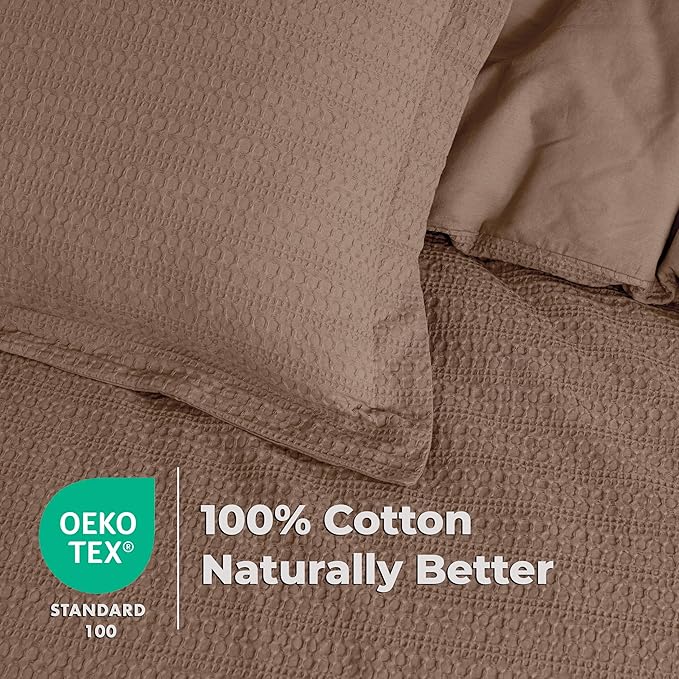 Dreamology Waffle Duvet Cover Twin Size,Twin Duvet Cover Set,100% Cotton Waffle Weave Duvet Covers with Zipper Closure, Soft Luxury Textured & Breathable Bedding Duvet Cover,2 Pieces (Brown)