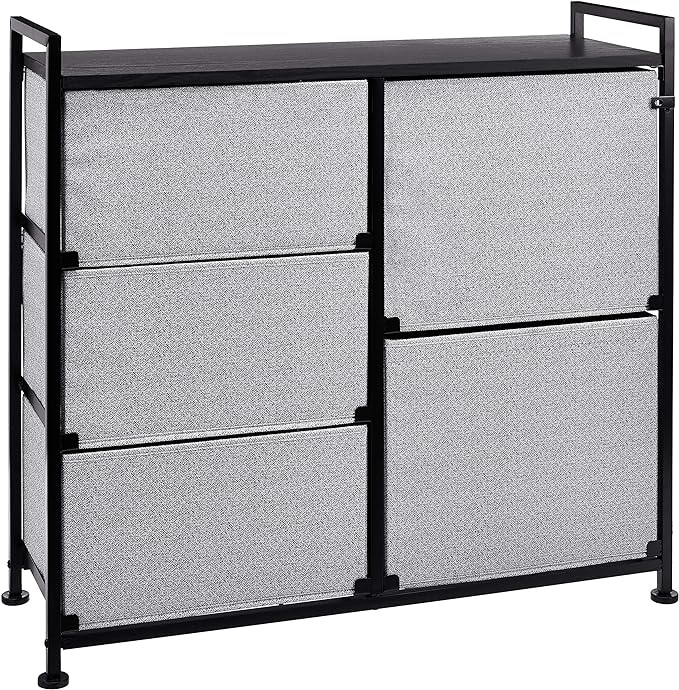 Amazon Basics Closet Organizer with 5-Fabric Storage Drawers for Bedroom, Living Room, Black