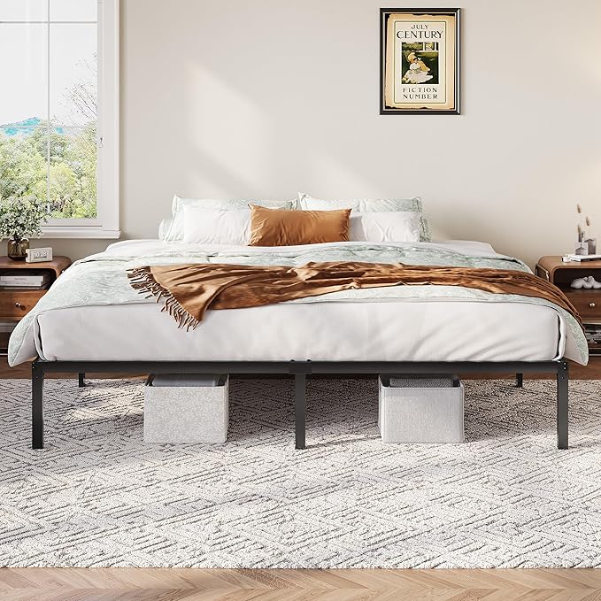 Allewie King Size Bed Frame, 12 Inch Metal Platform Beds with Storage Space, No Box Spring Required and Easy Assembly, Black