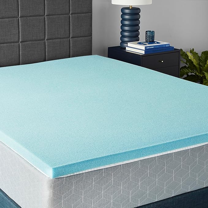 Amazon Basics Cooling Gel-Infused Memory Foam Queen Mattress Topper, CertiPUR-US Certified, 2 Inches, Blue