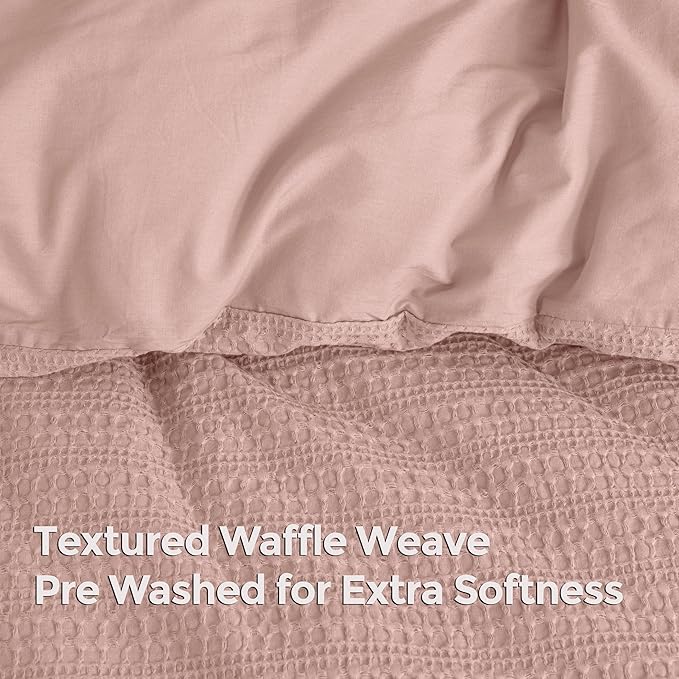 Dreamology Queen Duvet Cover Set,Waffle Duvet Cover,100% Cotton Waffle Duvet Covers with Zipper Closure, Soft Textured & Breathable Duvet Cover Queen,Bedding Set 3 Pieces (Dusty Pink)