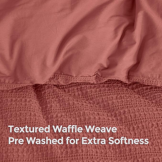 Dreamology Waffle Weave Duvet Cover, Queen Duvet Cover Set,100% Cotton Waffle Duvet Covers with Zipper Closure, Soft Textured & Breathable Queen Bedding Set,Duvet Cover Queen 3 Pieces (Terracotta)