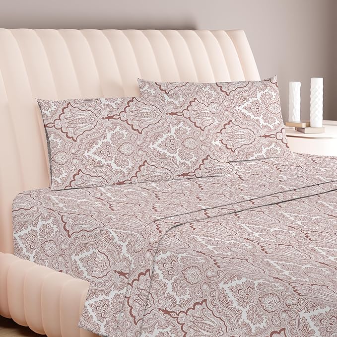 Carressa Linen California King Egyptian Cotton Sheet Sets - 600 Series Hydrangeas Printed Cal King Cotton Sheet Set (4 PC, Paisley),16" Deep Pocket Sateen Weave Luxury Hotel Bed Sheets