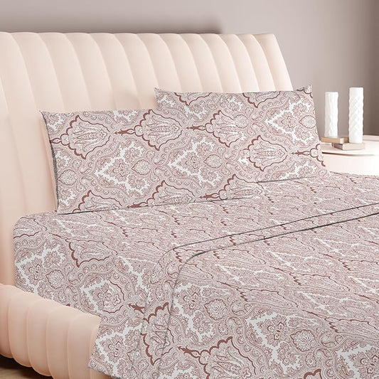 Carressa Linen 100% Egyptian Cotton Full Size Sheets - 600 Series Hydrangeas Printed Full Size Egyptian Cotton Sheets (4 PC, Paisley), 16" Deep Pocket Sateen Weave Luxury Hotel Bed Sheet Set
