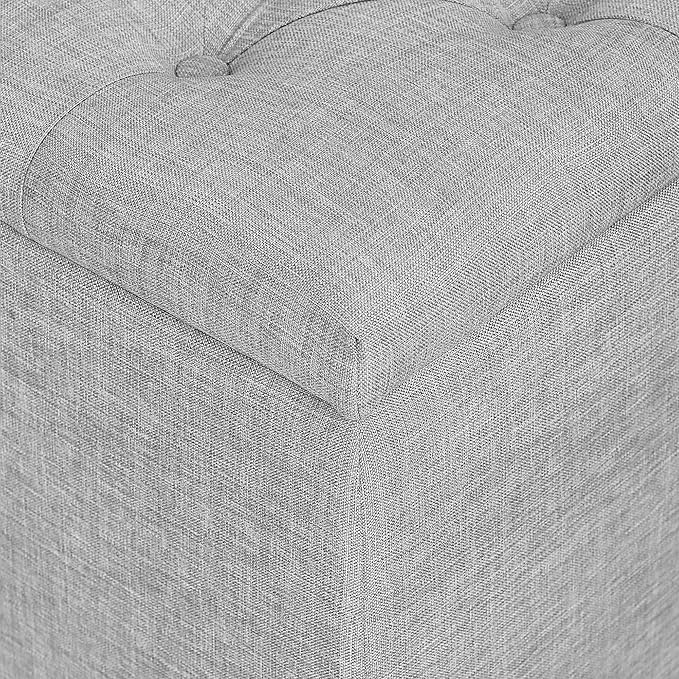 Furinno Laval Button Tufted Storage Ottoman Bench, with Safety Hinged Soft Closed Seat, for Entryway, Bedroom, Living Room, Glacier
