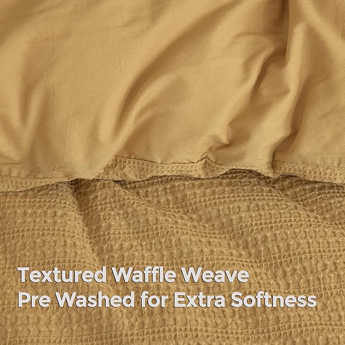Dreamology Waffle Duvet Cover, Duvet Cover Full,100% Cotton Waffle Weave Duvet Covers with Zipper Closure, Soft & Breathable Luxury Textured Duvet Cover Set, Duvet Covers Full 3 Pieces (Mustard)