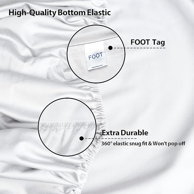 2-Pack Pure Cotton Fitted Sheet Full Size, 600 Thread Count 16" Deep Pocket Egyptian Cotton Fitted Sheet (2pcs, Full, White)