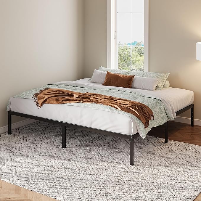 Allewie King Size Bed Frame, 12 Inch Metal Platform Beds with Storage Space, No Box Spring Required and Easy Assembly, Black