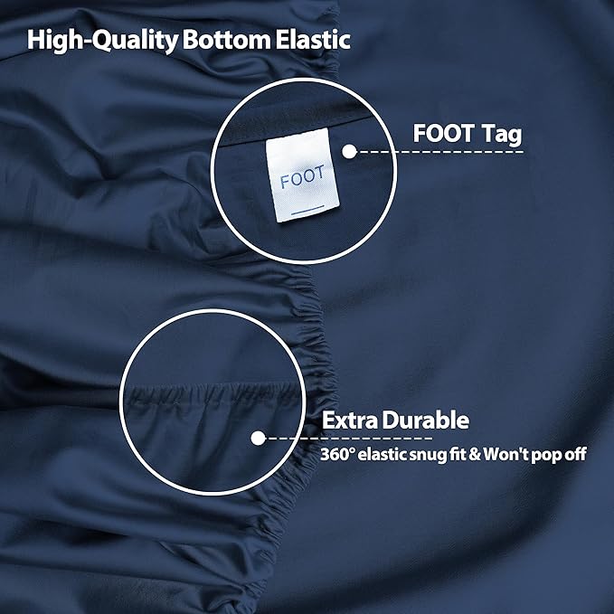 2-Pack Pure Cotton Fitted Sheet Queen Size, 600 Thread Count 16" Deep Pocket Egyptian Cotton Fitted Sheet (2pcs, Queen, Navy Blue)