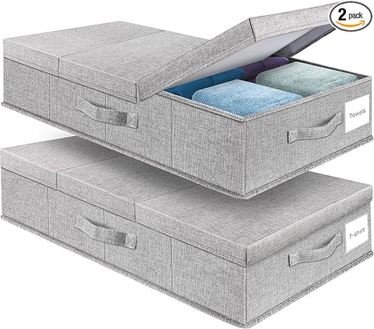 Supowin Underbed Storage Containers Bin with Lids, Large Under Bed Storage Organizer Box with Handle, Foldable Under the Storage Bags for Organizing Clothes, Shoes, Blankets, Pillows