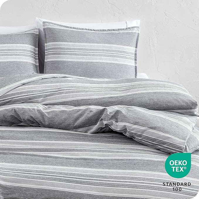 Bare Home Bedding Duvet Cover Full Size - Premium 1800 Super Soft Collection - Lightweight, Duvet Cover - Soft Textured Bedding (Full, Stripe - Heathered Charcoal)