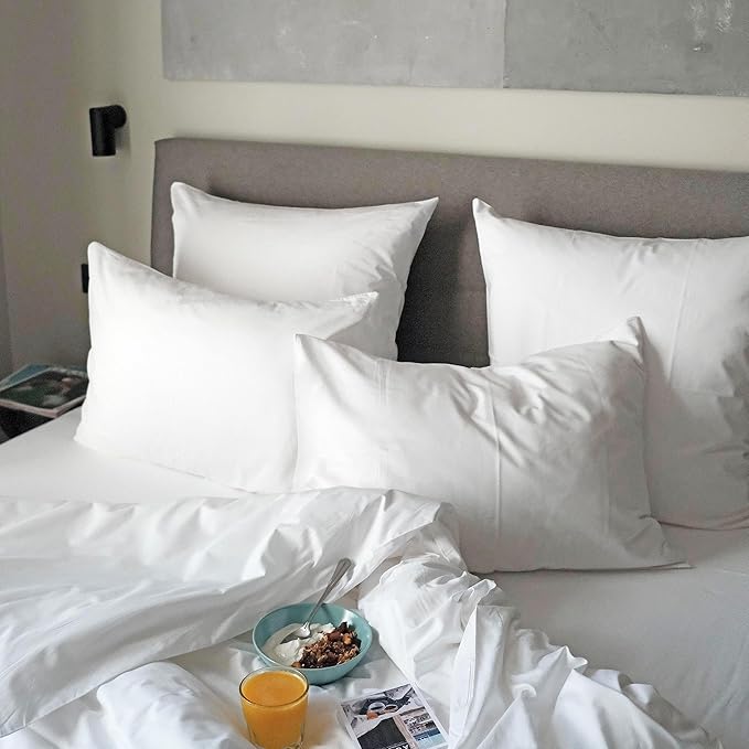 100% Egyptian Cotton Pillow Protectors Set of 2, 600 Thread Count Standard Size Bed Pillow Cases with Zipper, Sateen Weave Cooling Pillow Cases Quiet and Breathable Easy Care (2PCS, Standard, White)