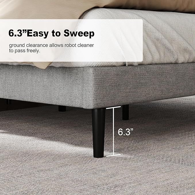 HAOARA Full Size Bed Frame with Fabric Upholstered Headboard, Platform Bed with Wooden Slats Support, Fully Mattress Foundation, Box Spring Optional, Easy Assembly, Light Grey