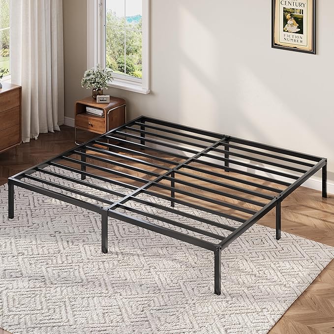 Allewie King Size Bed Frame, 12 Inch Metal Platform Beds with Storage Space, No Box Spring Required and Easy Assembly, Black