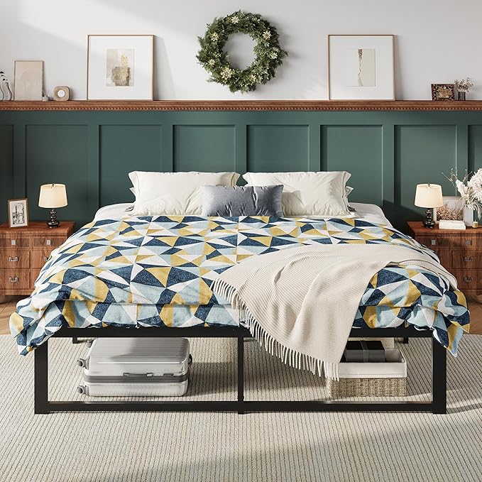 Allewie King Size Bed Frame, 14 Inch Metal Platform Bed Frame with 4000LBS Heavy Duty Steel Slats Support, Noise Free, Easy Assembly, No Box Spring Needed, Black