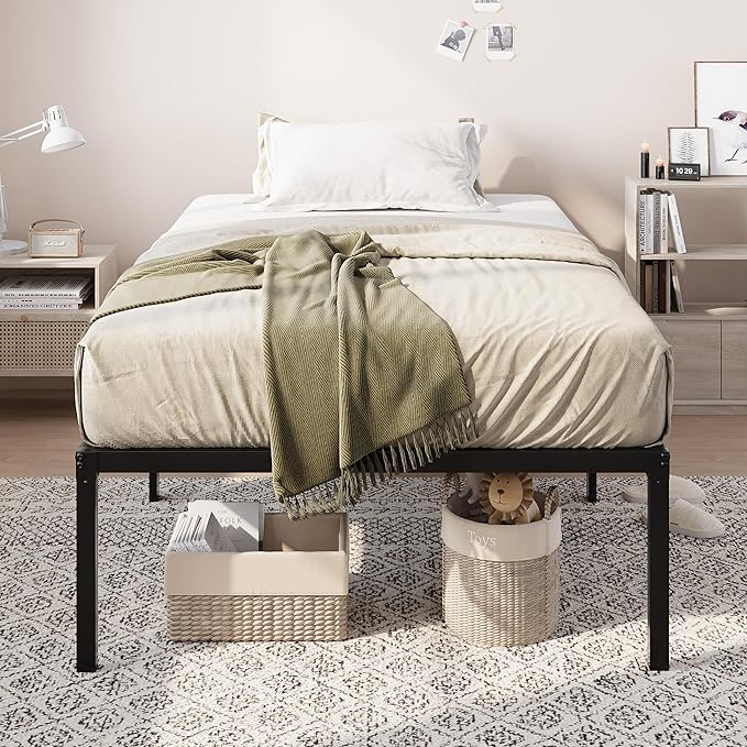 Allewie Twin Bed Frame, 18 Inch Metal Platform Beds with Storage Space, No Box Spring Needed and Easy Assembly, Black