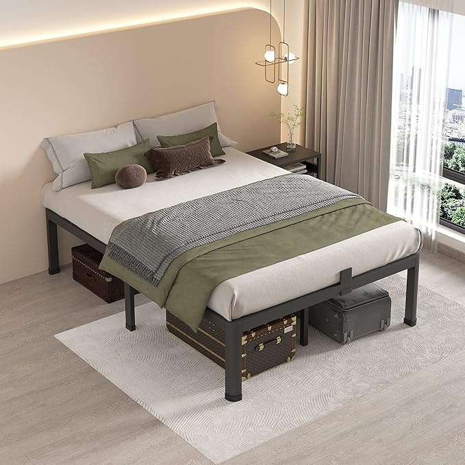 MAF 14 Inch Full Size Metal Platform Bed Frame with Round Corner Legs, 3000 LBS Heavy Duty Steel Slats Support, Noise Free, No Box Spring Needed, Easy Assembly