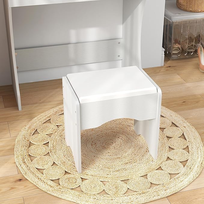 Vanity Desk with Mirror and Adjustable Lights, One Drawer Storage Makeup Table with Stool - Vanity Set for Bedroom (White)