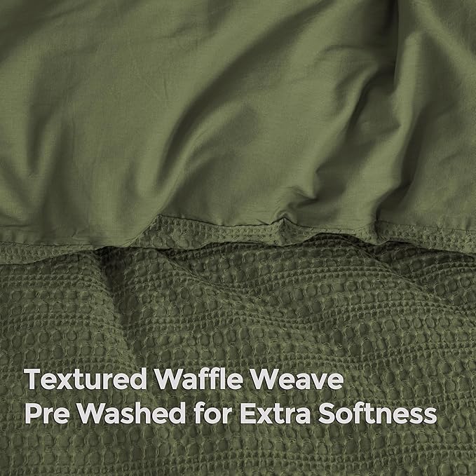 Dreamology Queen Duvet Cover Set,Waffle Weave Duvet Cover,100% Cotton Waffle Duvet Covers with Zipper Closure, Soft Textured & Breathable Bedding Set,Duvet Cover Queen 3 Pieces (Green)
