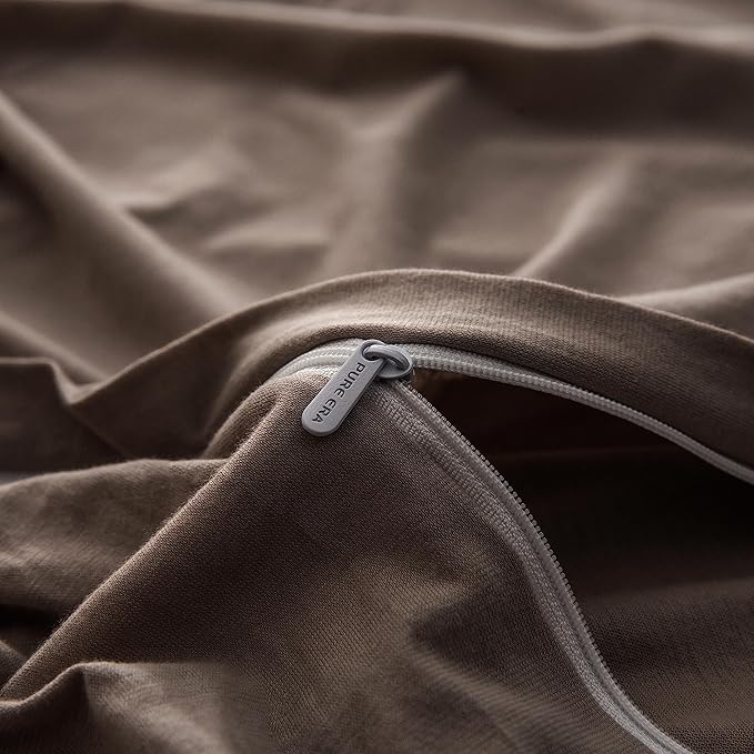 PURE ERA Jersey Knit Duvet Cover Set 100% T-Shirt Cotton Super Soft Comfy 3pc Bedding Set with Zipper Closure (Solid Brown, Cal King)